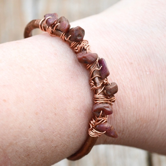 Natural Ruby Rubies Copper Bracelet Wire Wrapped - Picture 2 of 5